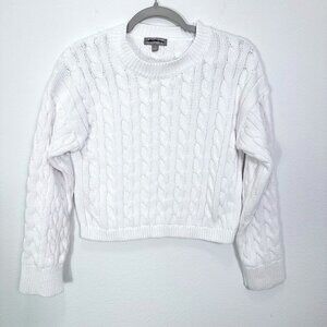 J. Crew Crisp White Cable-knit cropped sweater Nautical Preppy Classic NWOT